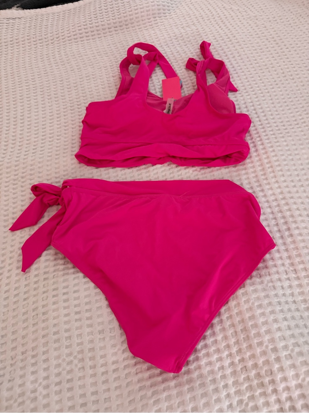 Younique Pink Tie-Shoulder High-Waist Bikini Set - Picture 8 of 8